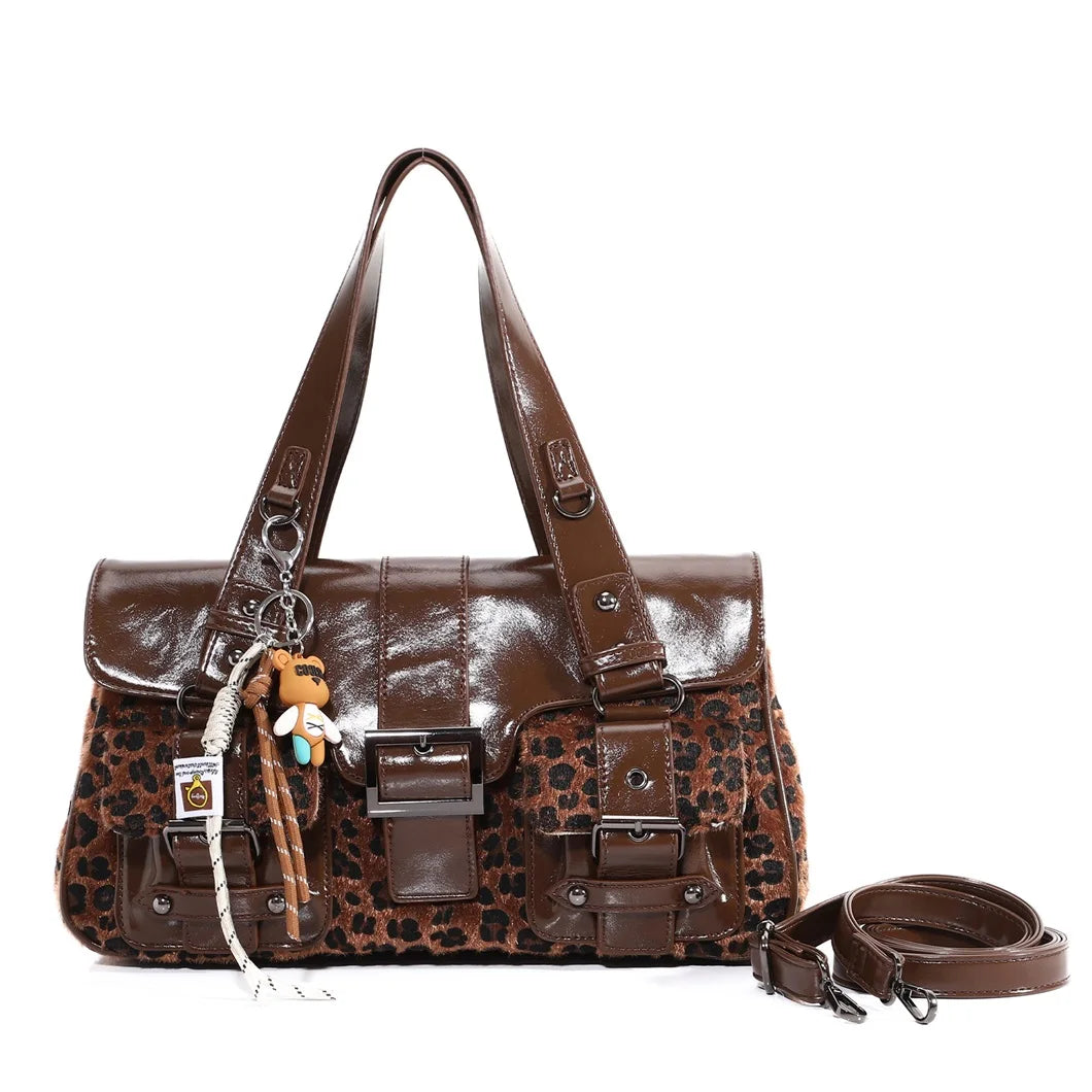 Venn Angel PU Handbg Women's Leopard Shoulder Bag Soft Fashion Tote Large Capacity Crossbody Shoulder Bag Bronze Handbag Purse