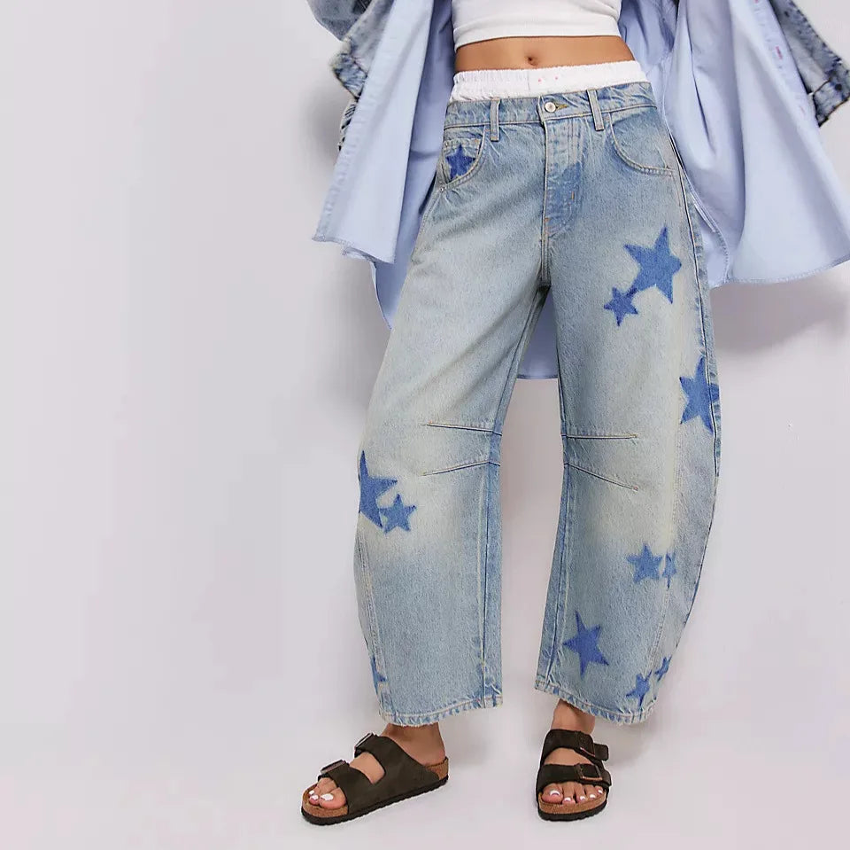 Loose Women's Jeans 2025 Spring Cross-Border Ebay Street Style Low Waist Tapered Denim Cotton Polyester Blend Nine-Piece Pants