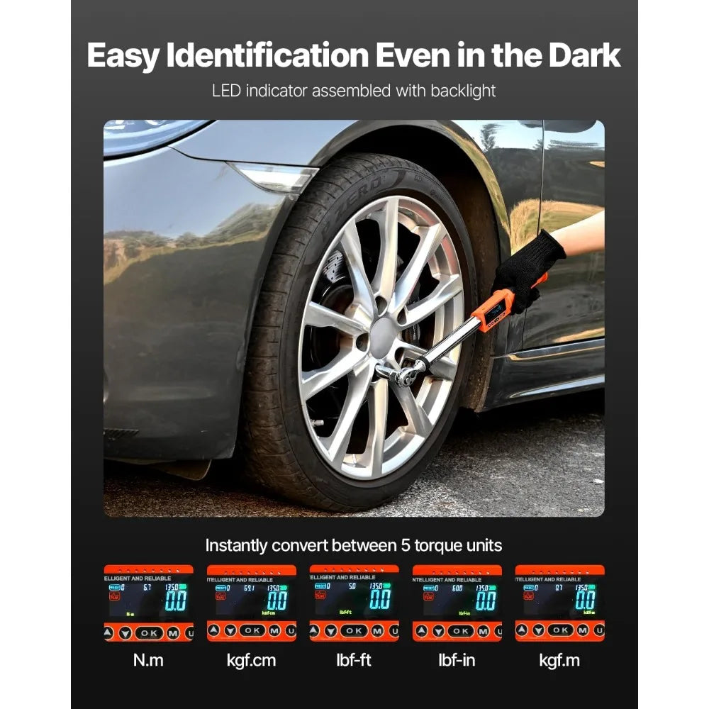 Digital Torque Wrench Set, 1/2" & 3/8" — ±2% Accuracy, LED, 5 Units, Cr-Mo Steel