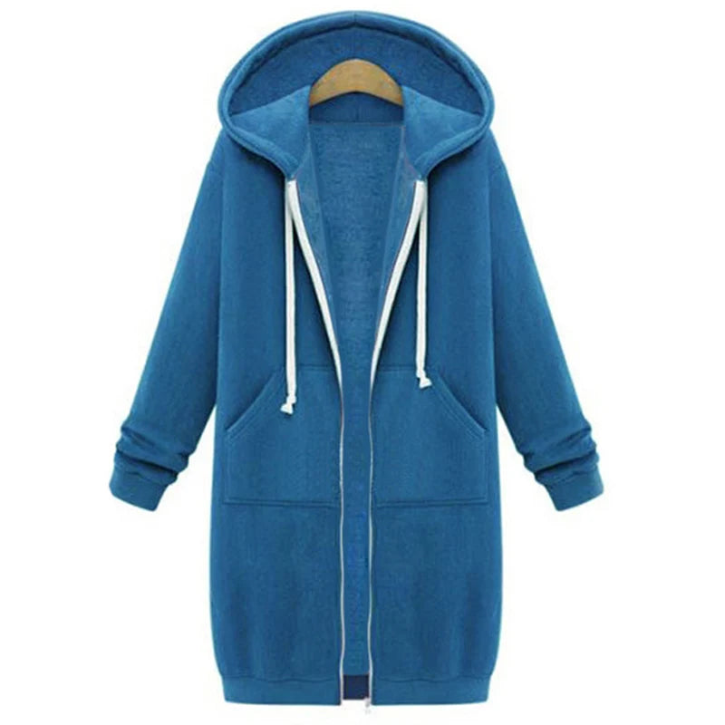 2025 Women's Autumn Winter ThickenHoodies Parkas Loose Hooded Jackets Zipper Pocket Plus Size Sweatshirt Sports Dresses Outwear