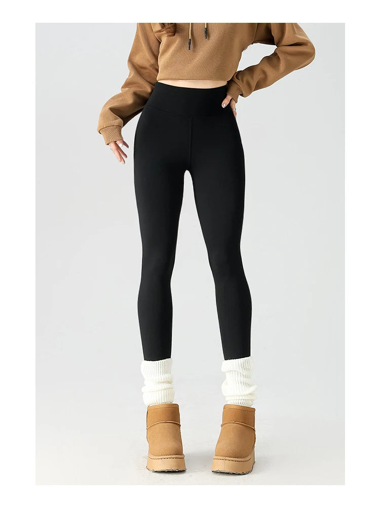 BIVIGAOS Snowflake Velvet Warm Sharkskin Leggings — Fleece-Lined High-Waist Winter Pants for Women