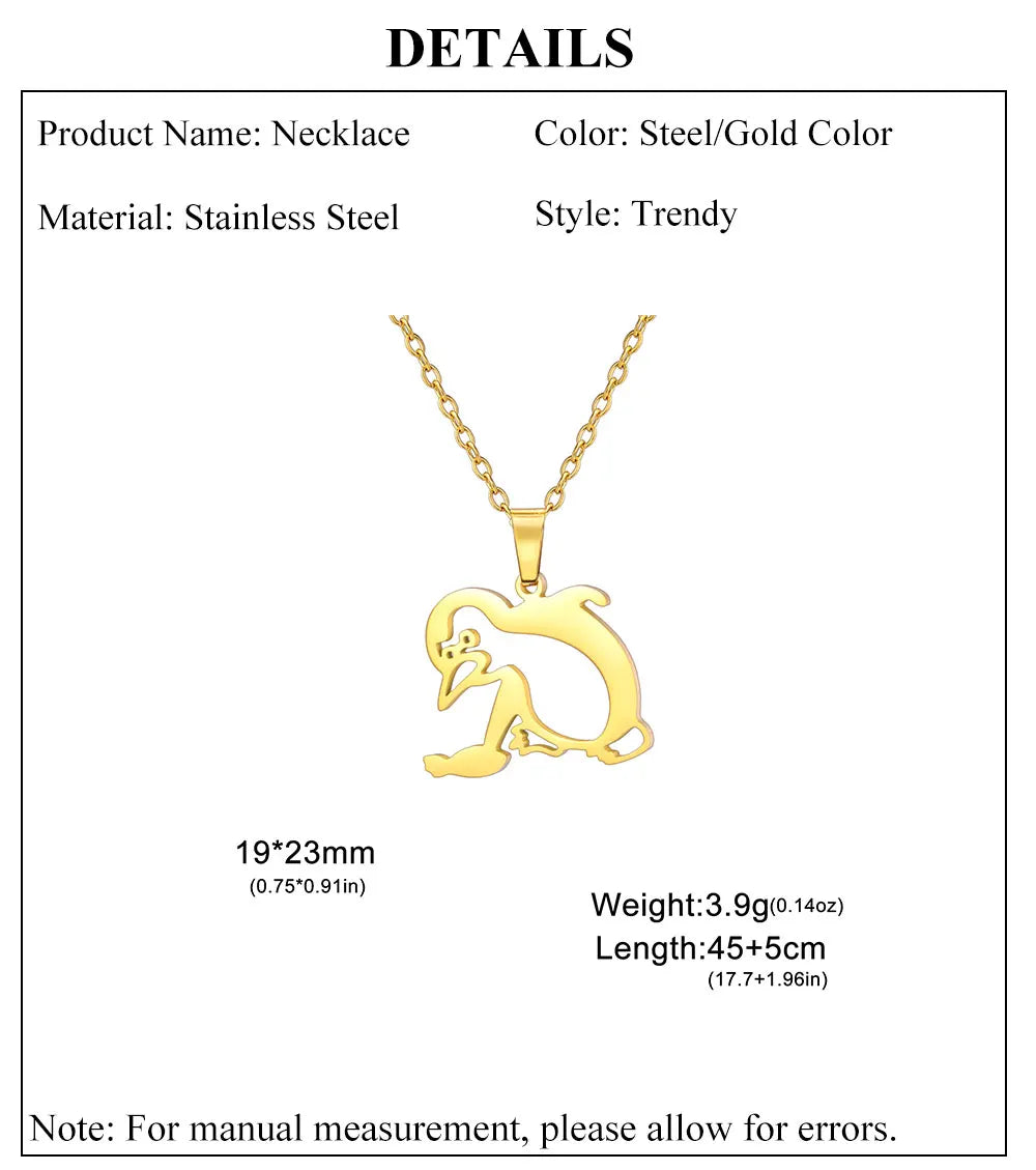 Walking Penguin Pendant Necklace | Stainless Steel Animal Chain for Women