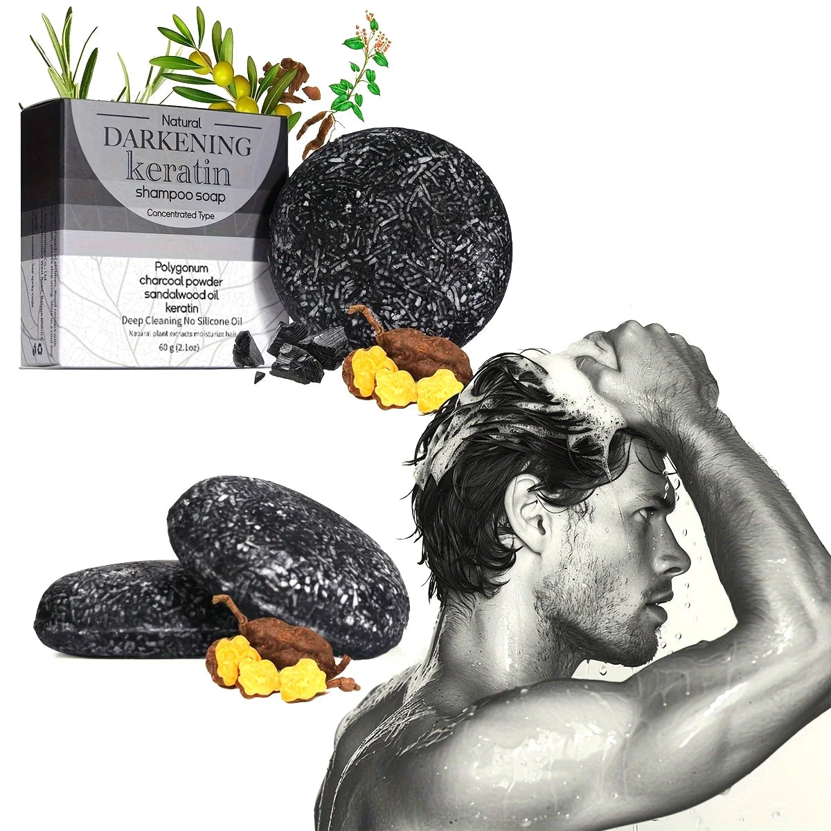 XF 60g Black Soap Solid Shampoo Organic Vegan Shampoo Bar for All Hair Types Made with Natural Oil