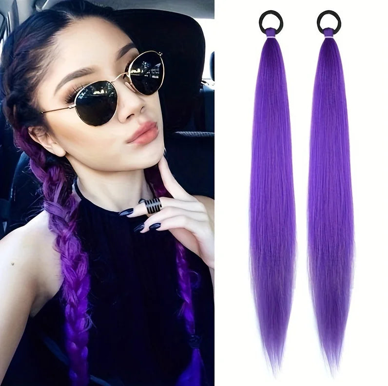 Ru mi Synthetic Braids Purple Hair Ponytail Costume Hairstyle 26inch Long Ponytail with Clips for Kids Girls Halloween Christmas