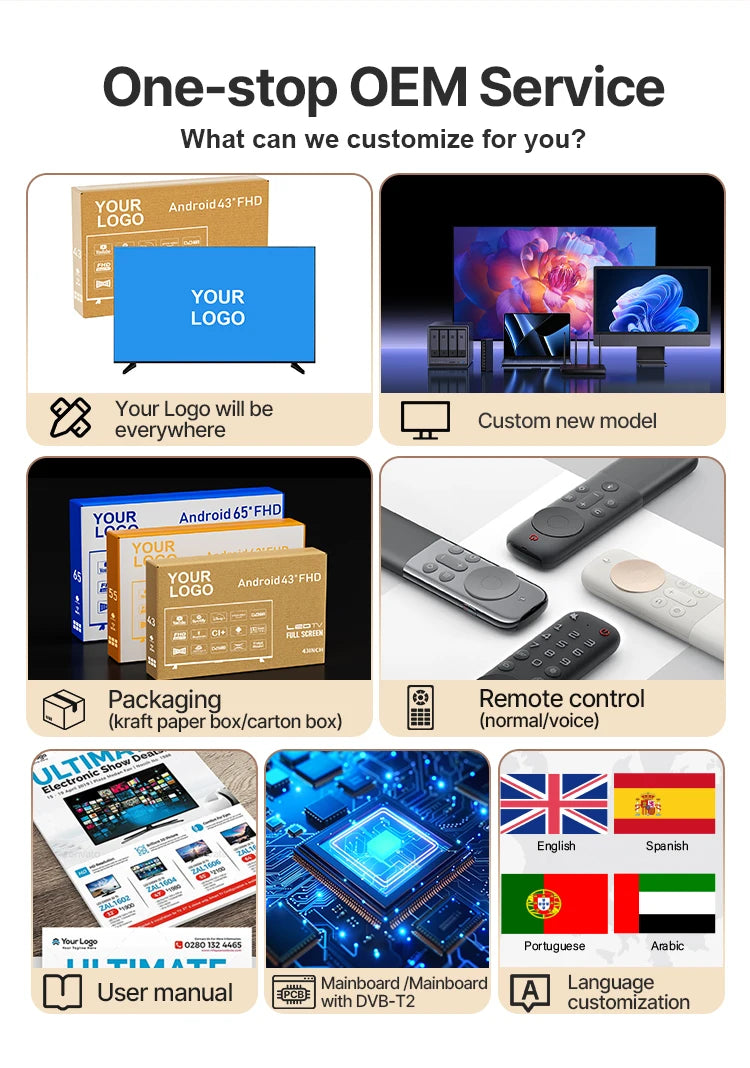 OEM 43/55/65/70 Inch Android Smart TV - 4K UHD FHD Google TV for Hotel Commercial Use, WiFi & HDMI