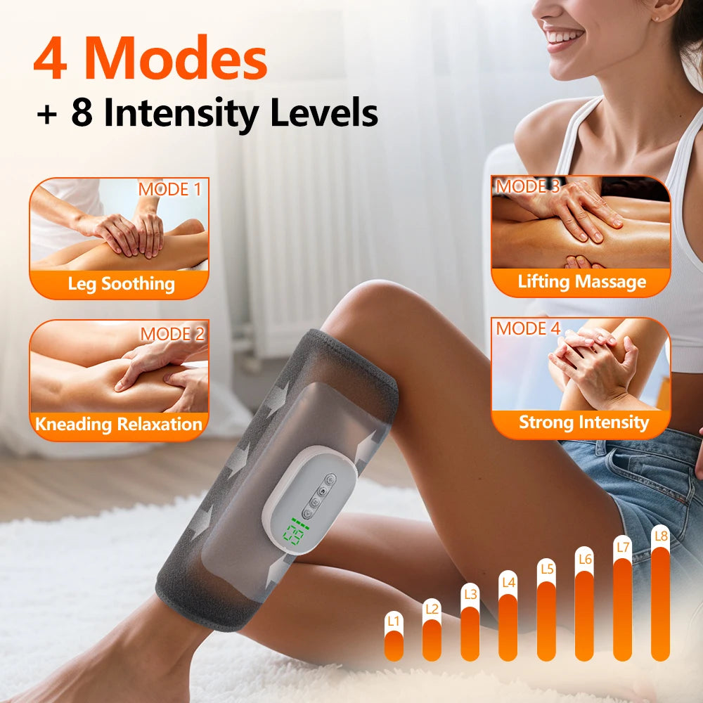 Wireless Air Pressure Calf Massager Electric 4 Mode 8 Level Airbag Compresstion Leg Heating Massage Foot Calf Muscle Relaxation