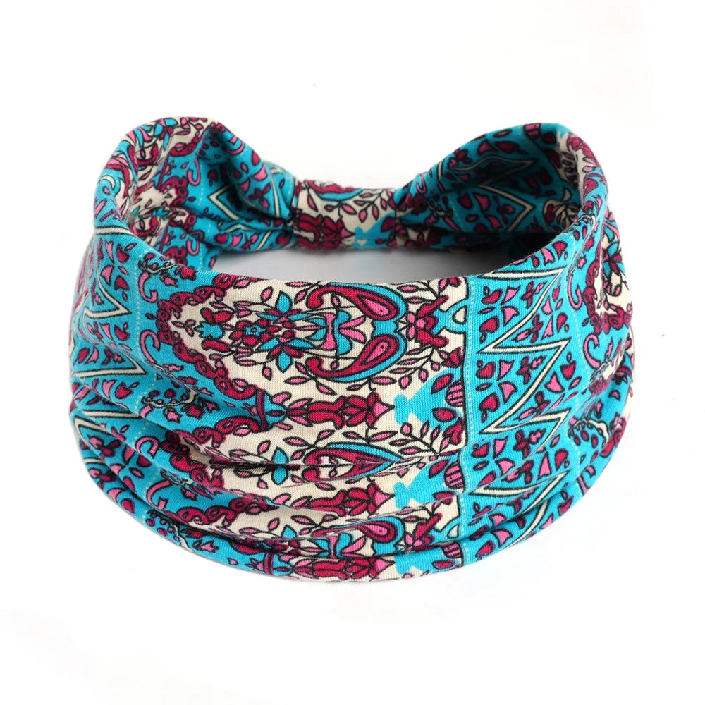 Boho Wide Knot Floral Cotton Headband | Stretch Turban Hair Scarf for Women