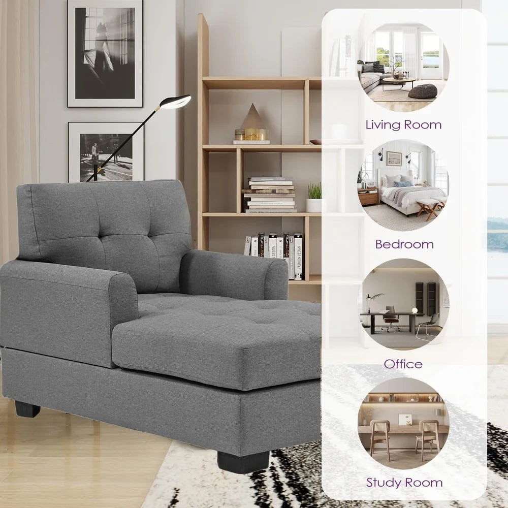 Curved Arm Chaise Lounge Sofa Chair Bed – Linen Fabric, Gray