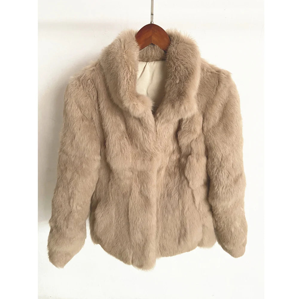 Natural Rabbit Fur Coat Women Winter Jacket Real Leather And Fur Bolero Women's Clothing Female Outerwears With 2025 Black Cold