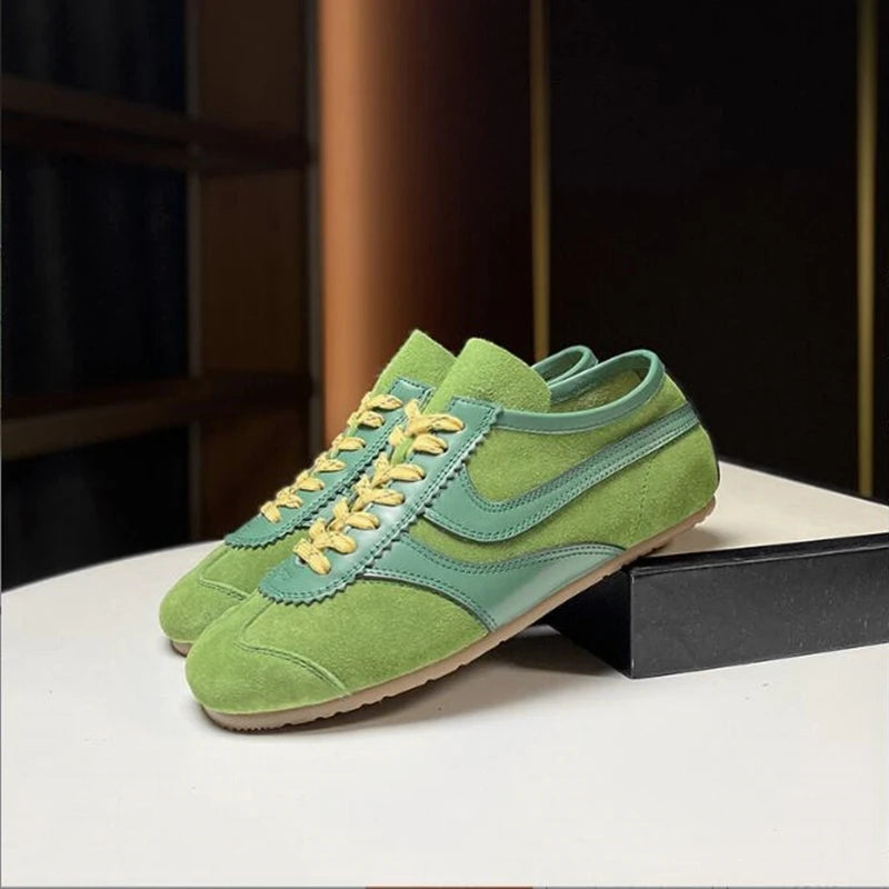 German Training Shoes Women 2025 New Genuine Leather Women Sneakers Flat Lace-up Retro Large Size Forrest Gump Shoes Women