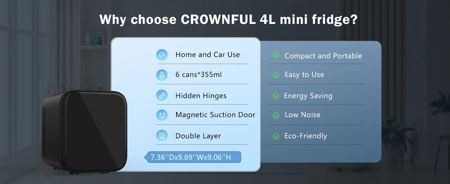 Crownful 4L Mini Fridge Refrigerator Portable Beauty Makeup Skincare Refrigerator Constant Temperature Car Mini Fridge for Home