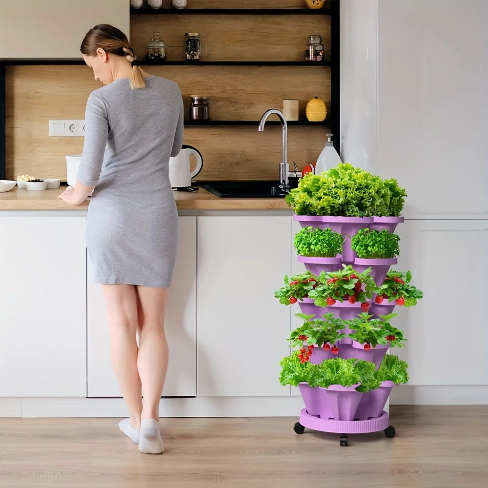 5-Layer Stackable Vertical Planter with Wheels
