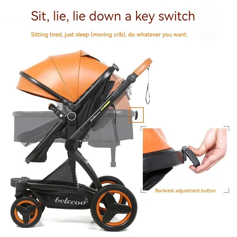 Luxury High-end baby stroller 3in1, Belecoo X6 high landscape baby cart with car basket,can sit, lie down and fold two-way cart