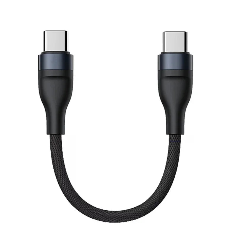 PD60W Type C to Type C Fast Charging Cable 0.25M Short Cable USB C Data Cord for Power Bank Phone Tablet Laptop Portable Charge