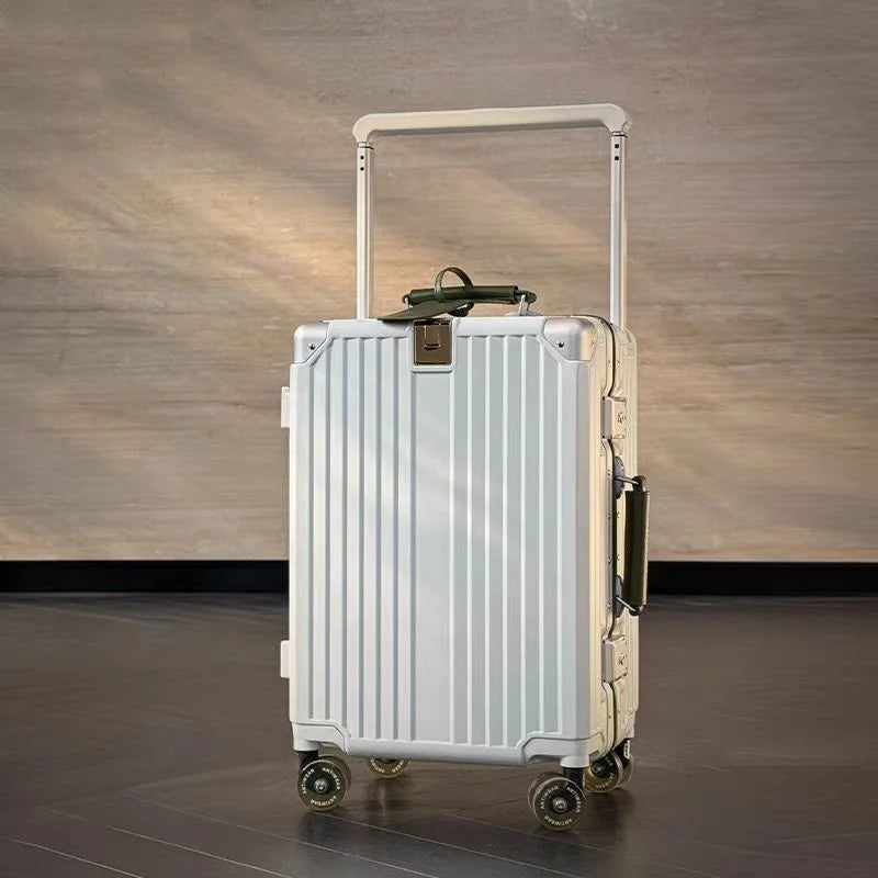Aluminum Frame Wide Handlebar Rolling Luggage with Colorful Silent Spinner Wheels and TSA Lock Large Capacity Trolley Suitcase