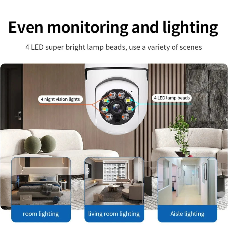 8MP E27 Bulb Surveillance Camera Wifi IP PTZ CCTV Camera 10X Zoom Color Night Vision Human Tracking Security Baby Monitor Cam