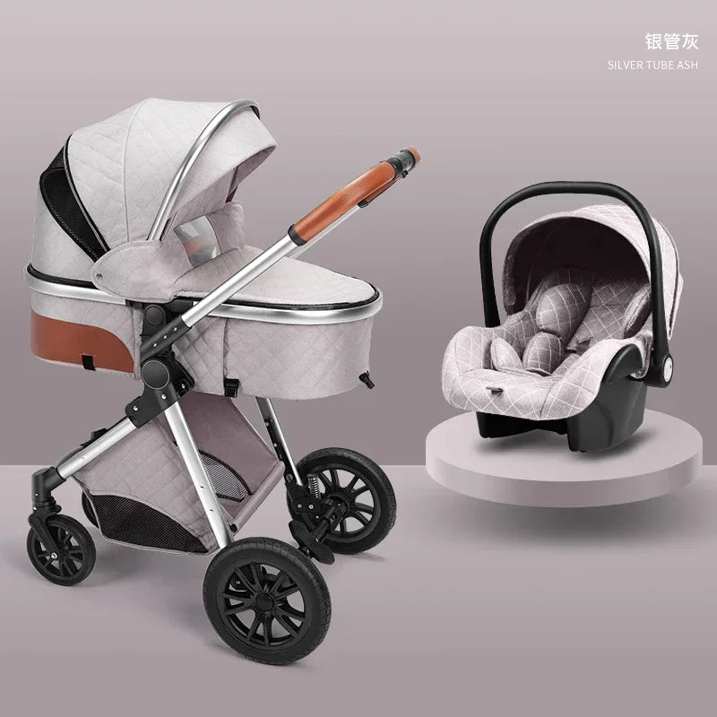 Luxury Baby Stroller 3 in 1 High Landscape Baby Cart Can Sit Can Lie Portable Pushchair Baby Cradel Infant Carrier