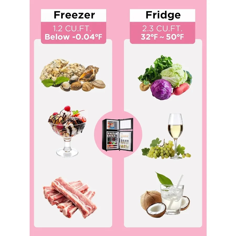3.5 Cu.Ft Compact Refrigerator with Freezer 2Door Mini Fridge Featuring Adjustable Thermostat for Dorm Office Bedroom RV Use Bl