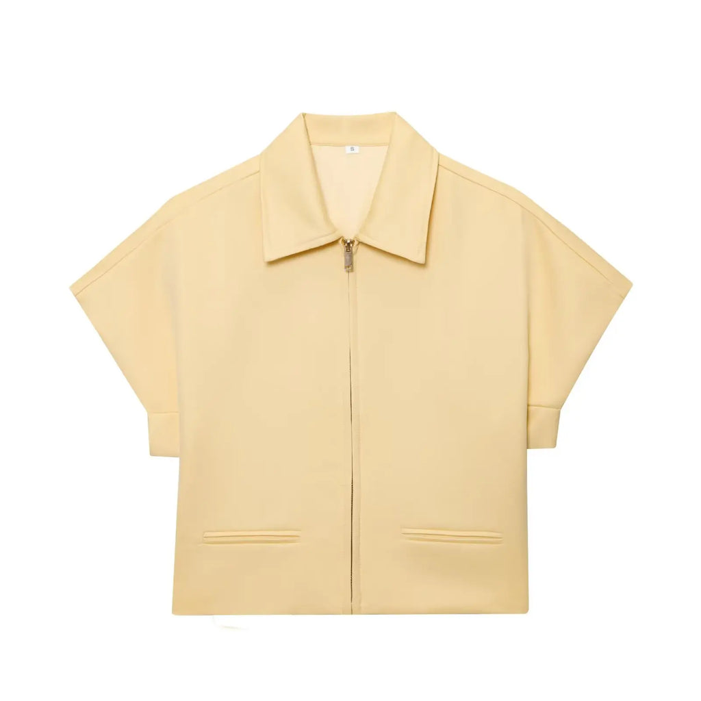 TFMLN Fashion Set For Women Summer 2025 New Slim Lapel Zipper Short Sleeve Coat Top Wide Leg Pants Two Piece Set Leisure Black