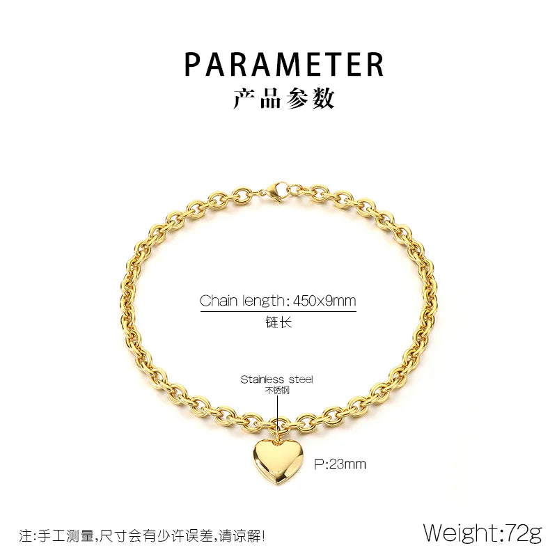 Romantic Heart Pendant Necklace | Gold Stainless Steel Choker for Women