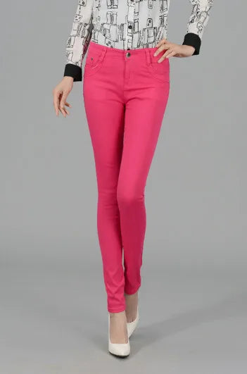 Women Color Pants Tapered Leg  Skinny Stretch Slim Jeans Skinny Trousers  Pockets  for Daily ouc073