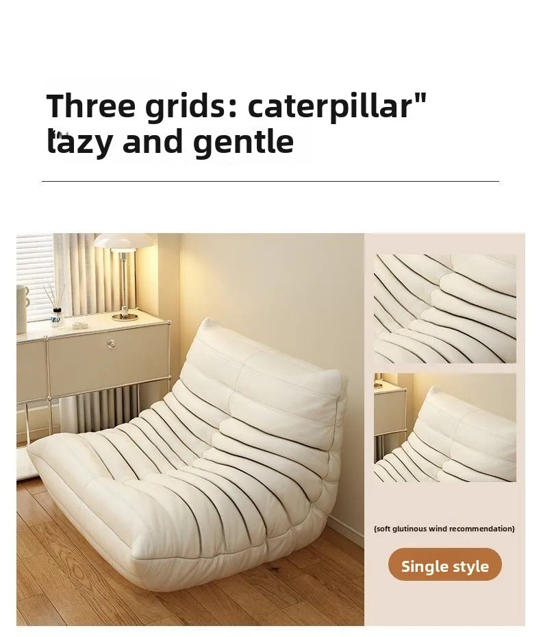 Double Caterpillar Suede Sofa Small Apartment Trendy Bedroom Single Lounging Area Lazy Living Room Tatami Inspired Cozy Design