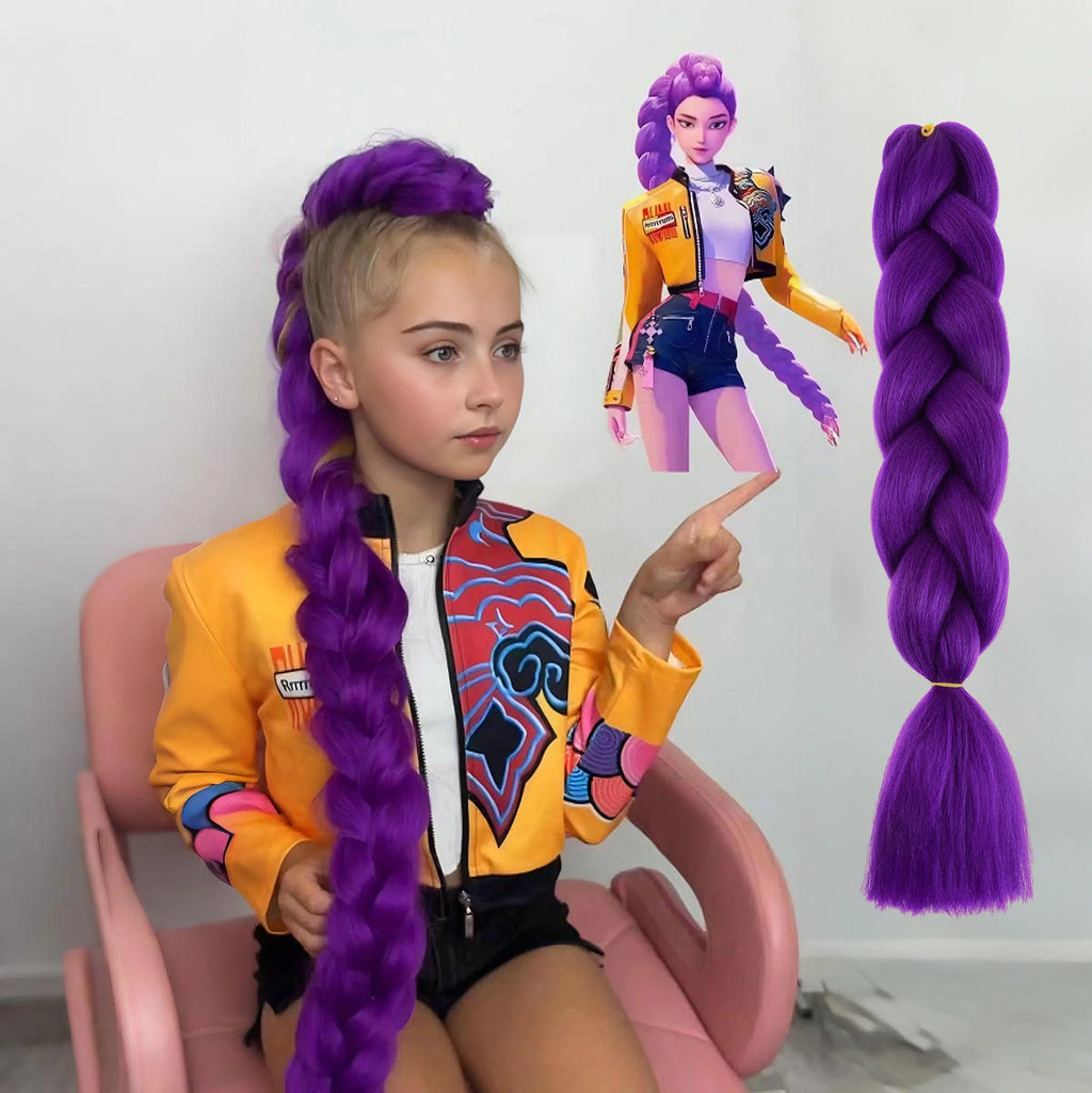 Ru mi Synthetic Braids Purple Hair Ponytail Costume Hairstyle 26inch Long Ponytail with Clips for Kids Girls Halloween Christmas
