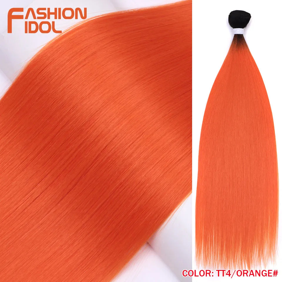 Bone Straight Hair Extensions Ombre Blonde Hair Bundles Super Long Hair Synthetic 24 Inch Straight Hair Full to End FASHION IDOL