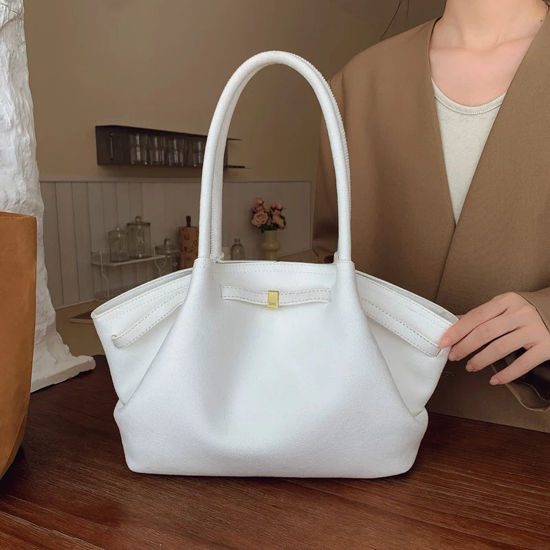 2025 Women Suede Tote Bag with Inner Pocket Underarm Bag Large Capacity Solid Color Satchel Bags for Work Travel Purses Handbags