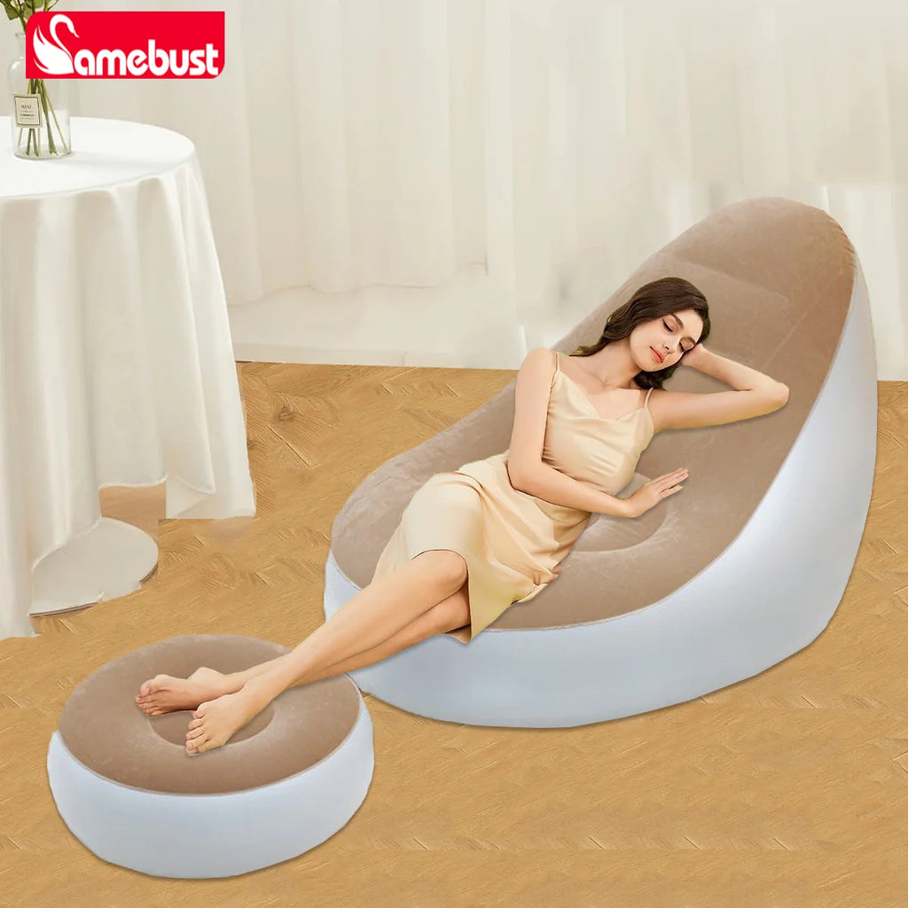 Camebust Inflatable Sofa - Flocking Surface High Quality Pvc Footstool Rapid Inflation Lazy Lounge Brown Color