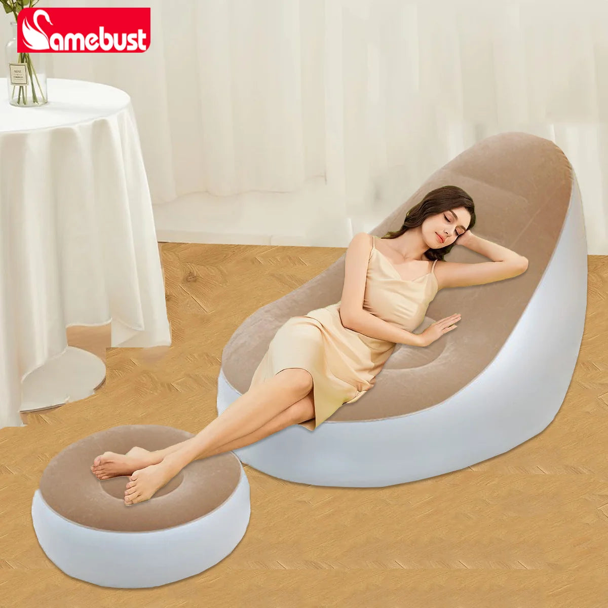 Camebust Inflatable Sofa - Flocking Surface High Quality Pvc Footstool Rapid Inflation Lazy Lounge Brown Color