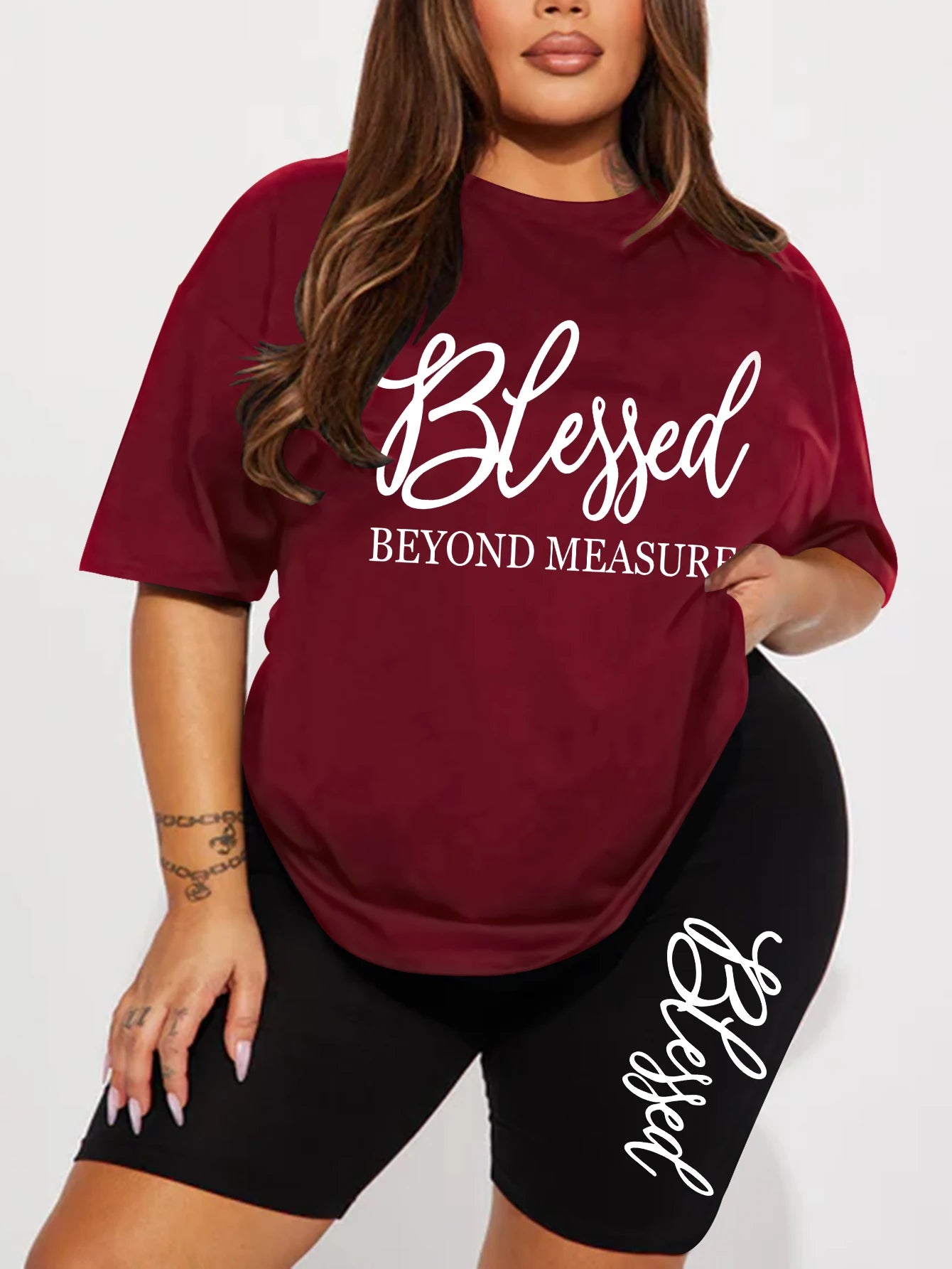 Plus size sets for women Summer 2 pieces Blessed printed offers and liquidation everything cheap elegant women's sets Short sets