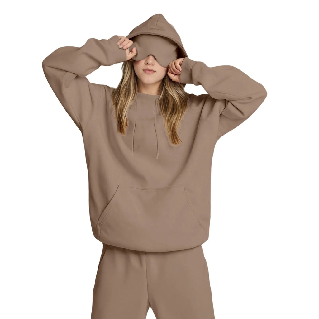 Plus Size Hoodie with Built-In Eye Mask – Oversized Travel Pullover