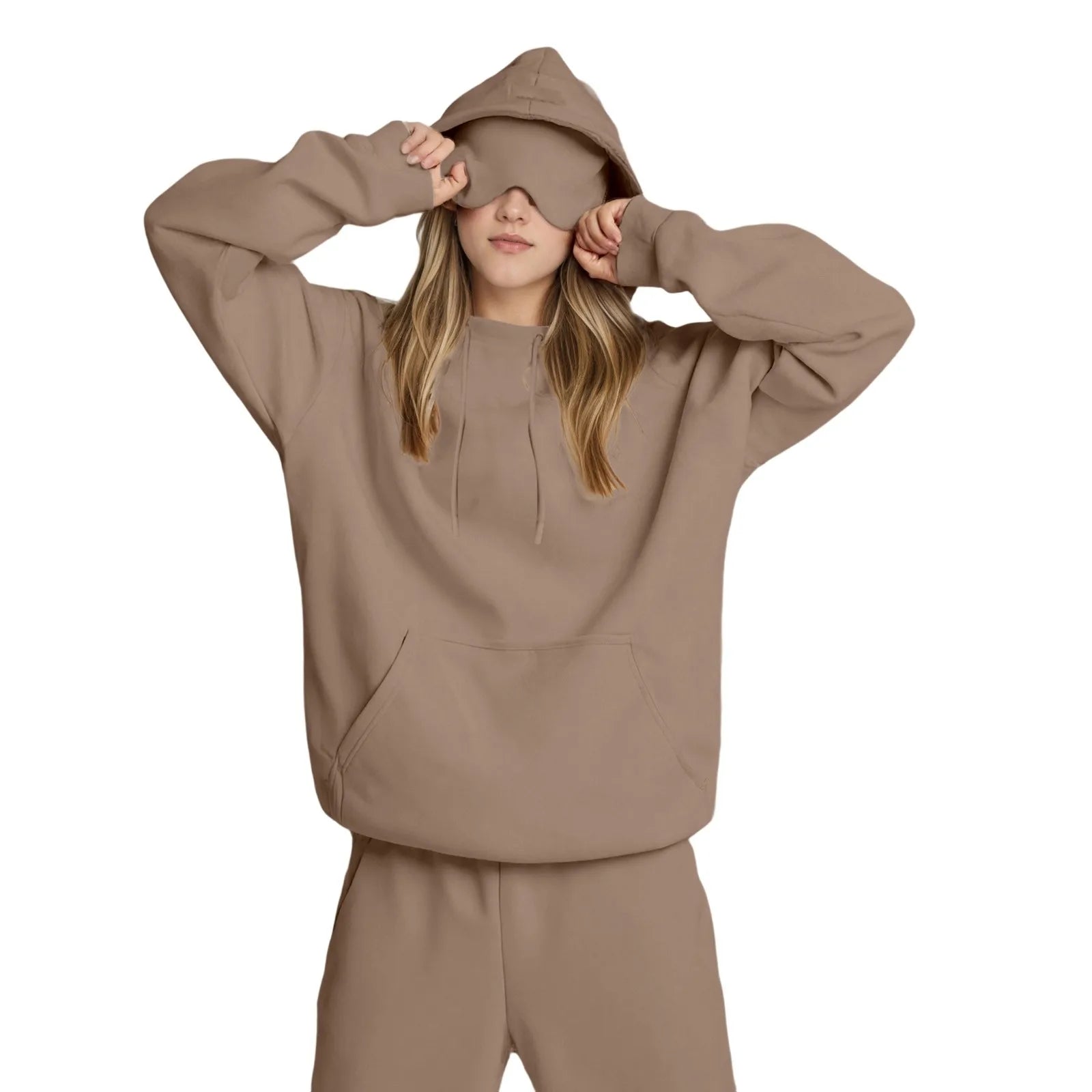 Plus Size Hoodie with Built-In Eye Mask – Oversized Travel Pullover