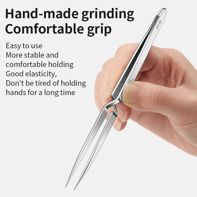 LUXIANZI Stainless Steel Reverse Tweezers Anti-Static Industrial Tweezers Acid Resistant Non-magnetic Precision Forceps Tools