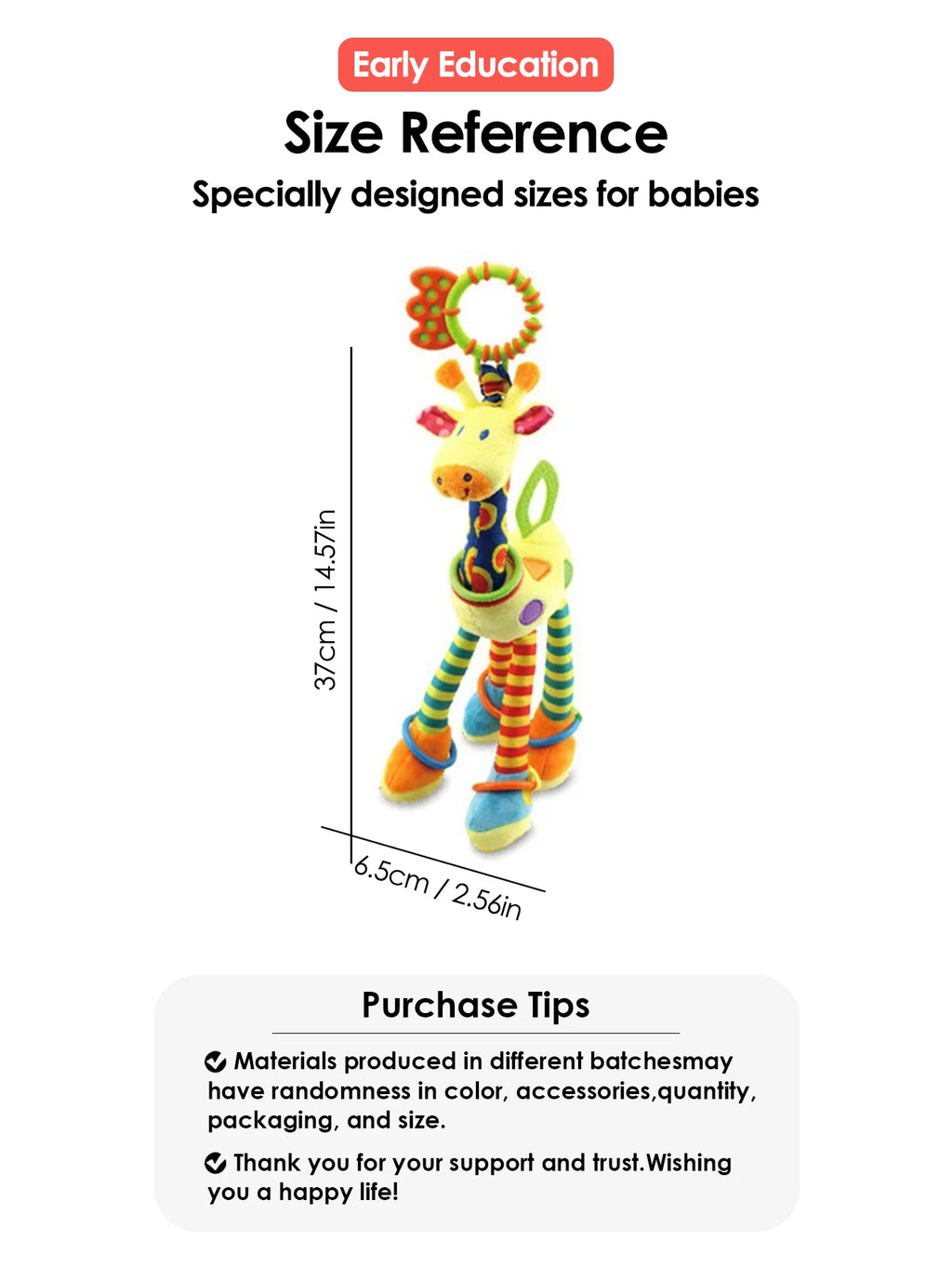 1pcs Soft Giraffe Animal Handbells Rattles Plush Infant Toddler Car Bed Hanging Toy Baby Early Education Development Handle Toys