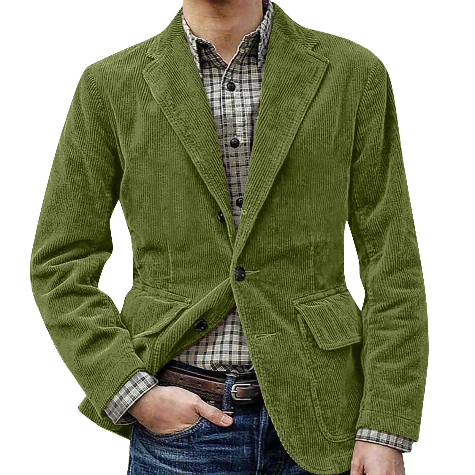 Corduroy Warm Pocket Suit Jacket Men'S Solid Color Cardigan Casual Suit Winter Fashion Single-Breasted Warm Top Jacket