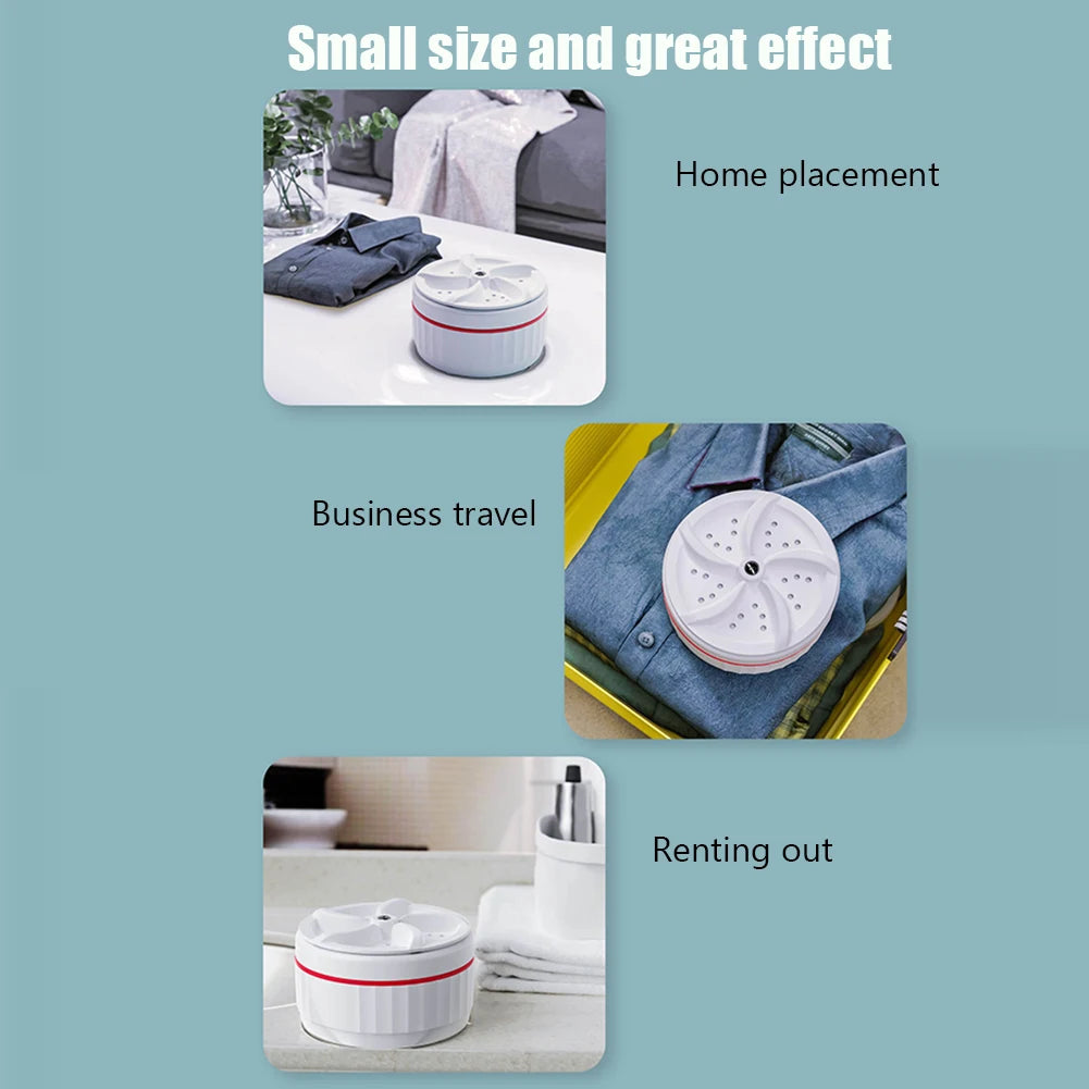 Portable Mini Washing Machine USB Powered Ultrasonic Washing Machine Removes Dirt Turbo Washing Machine Rotating for Home Travel