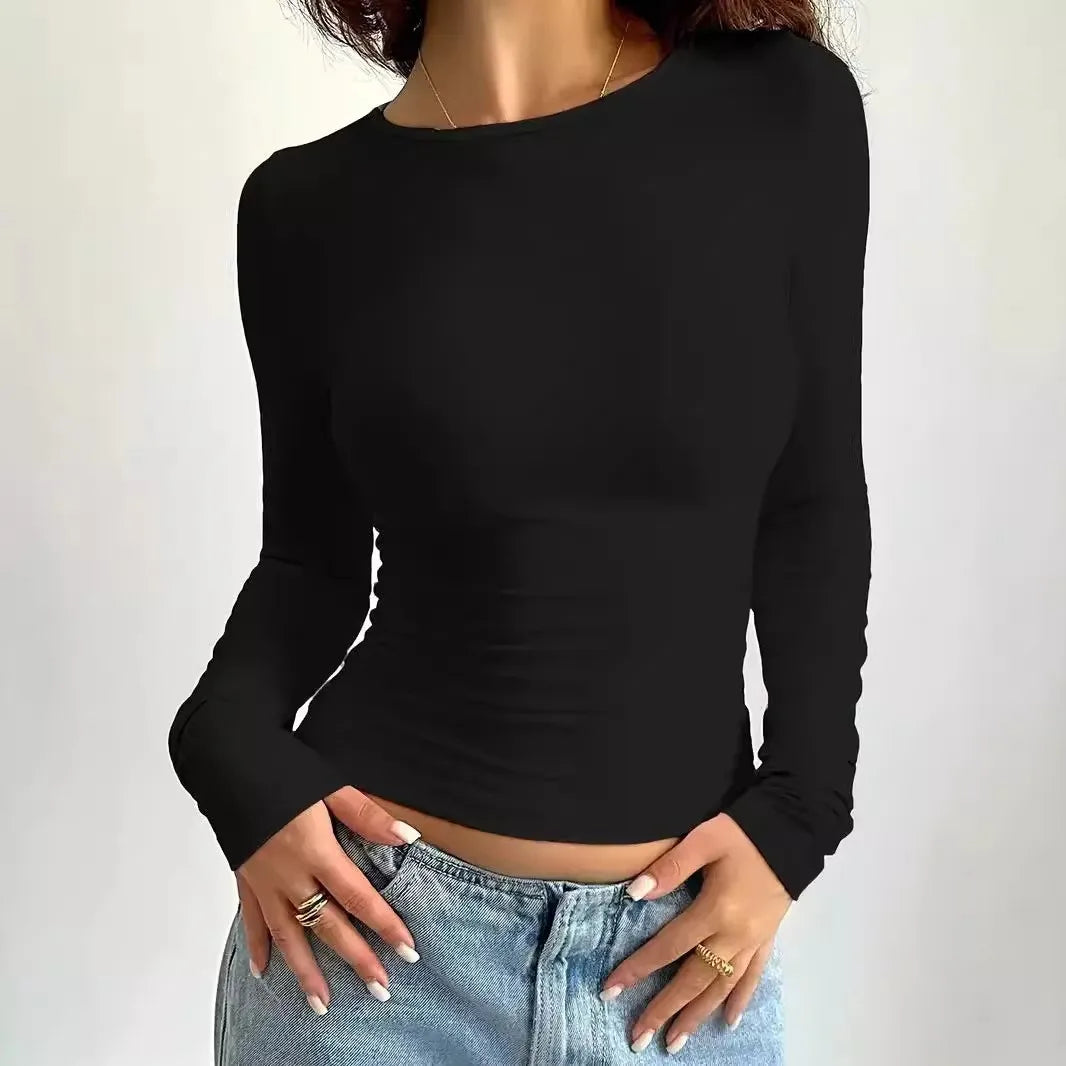 Women’s Slim Fit Long Sleeve Crop Top – Basic Layering Tee for Spring & Fall Fashion (Y2K Style)