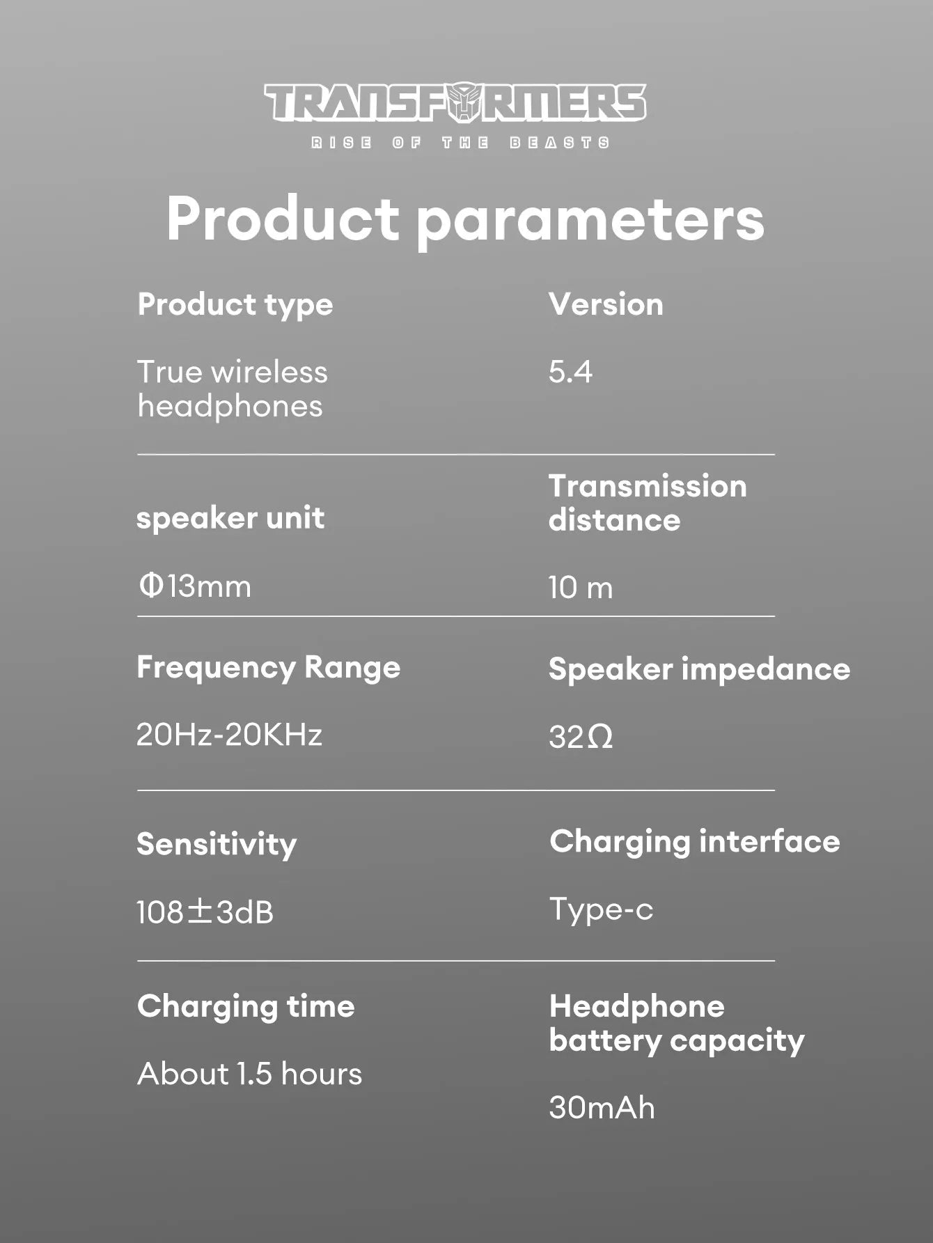TRANSFORMERS TF-T23 TWS Earbuds — Bluetooth 5.4 Gaming Earphones