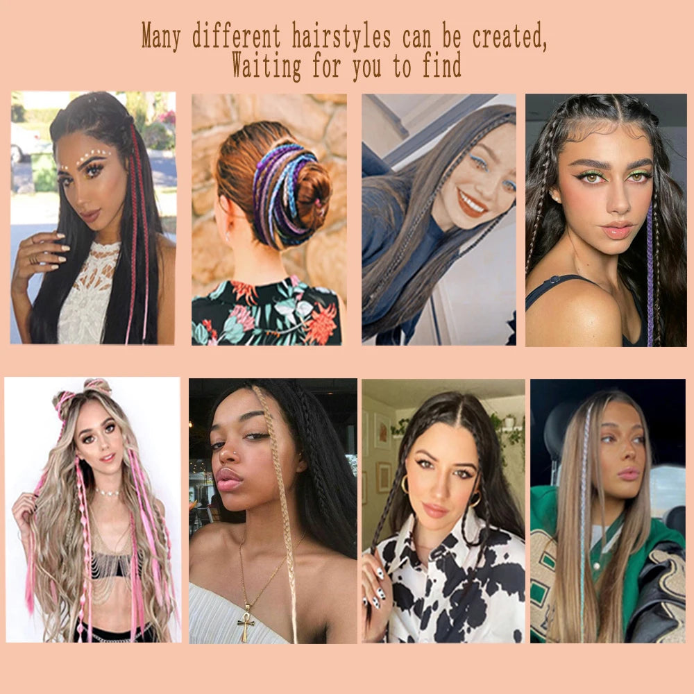Synthetic 5 Pcs/Lot Clip-in Extensions For Women Ponytail Rainbow Braid Hair Extension 22'' Ombre Hairpiece Box Braid With Clip