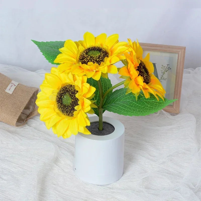 Sunflower LED Night Light — USB Rechargeable Warm Light Decorative Lamp for Bedroom & Holiday Décor