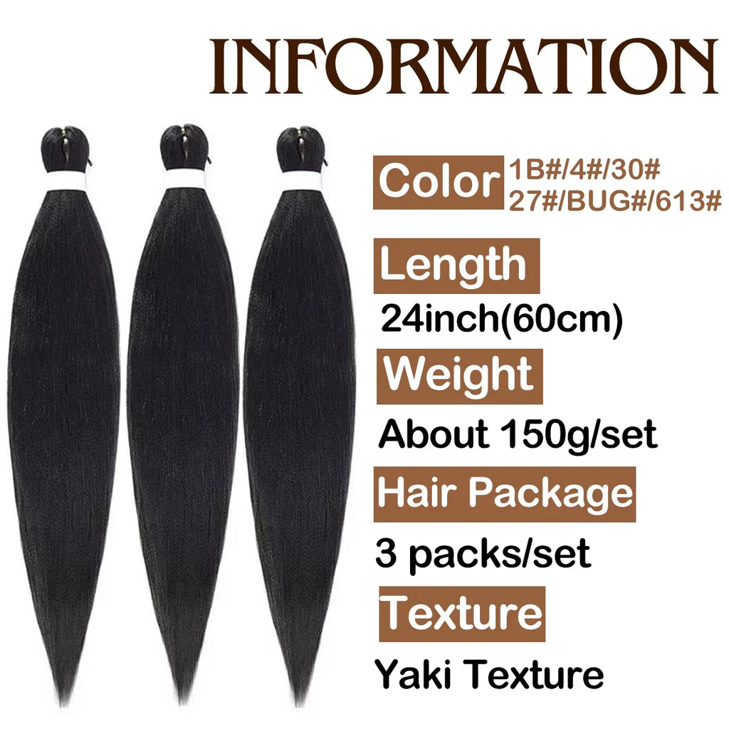 Sheila Beauty Pre-Stretched Braiding Hair — Soft Yaki Jumbo EZ Crochet Extensions (3-Strand Pack)