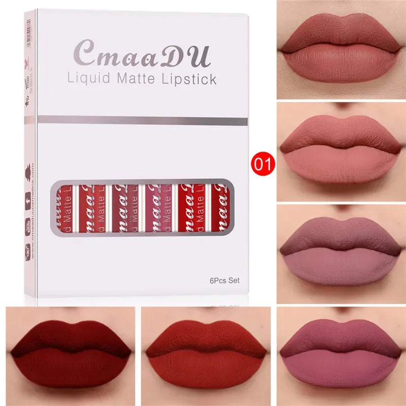 6 Colors/Set Fashion Matte Lip Gloss Sets Natural Moisturize Waterproof Lasting Velvet Sexy Red Liquid Lipstick Beauty Cosmetic