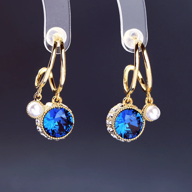 Crystal & Pearl Drop Earrings | Gold-Plated Brass Dangle Jewelry for Women