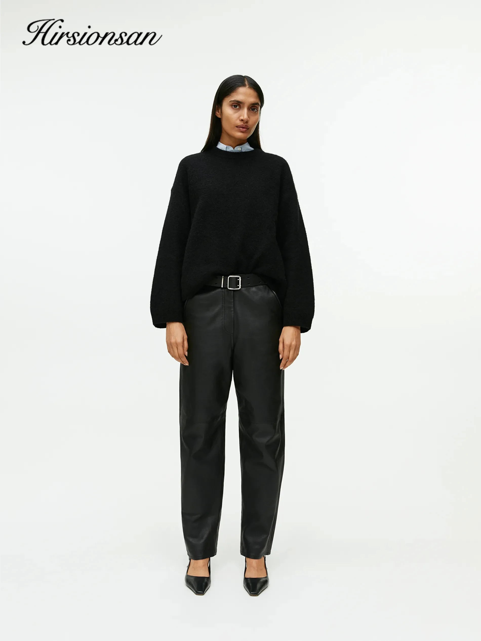 Hirsionsan Women’s Lantern Sleeve Knit Sweater – Oversized Thick Pullover, Cozy O-Neck Casual Top (2025 New Arrival)