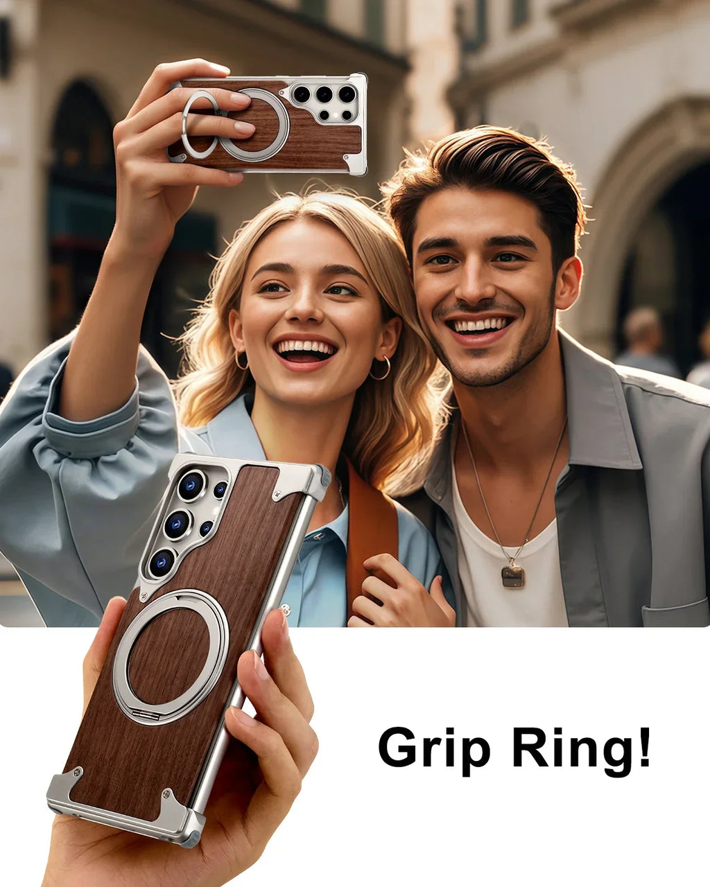 Eary Solid Wood Phone Case for Samsung Galaxy S25 S24 Ultra With Magsafe 360° Rotation Kickstand Frameless Protective Shells