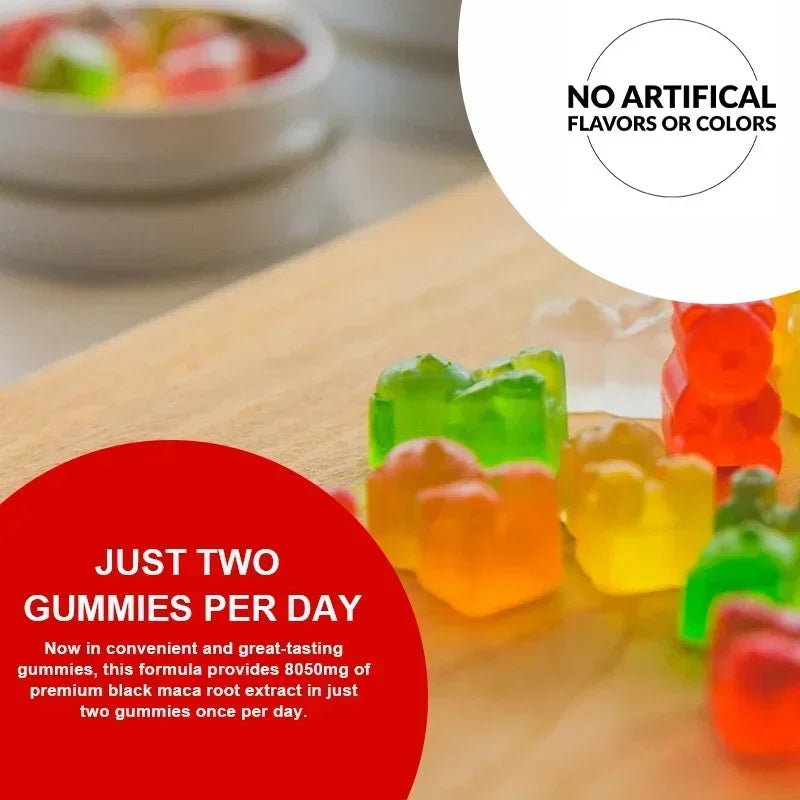 Black Maca Gummies - Performance and Mood Supplement, Supports Natural Health, Muscle Growth, Energy - 60 Gummies