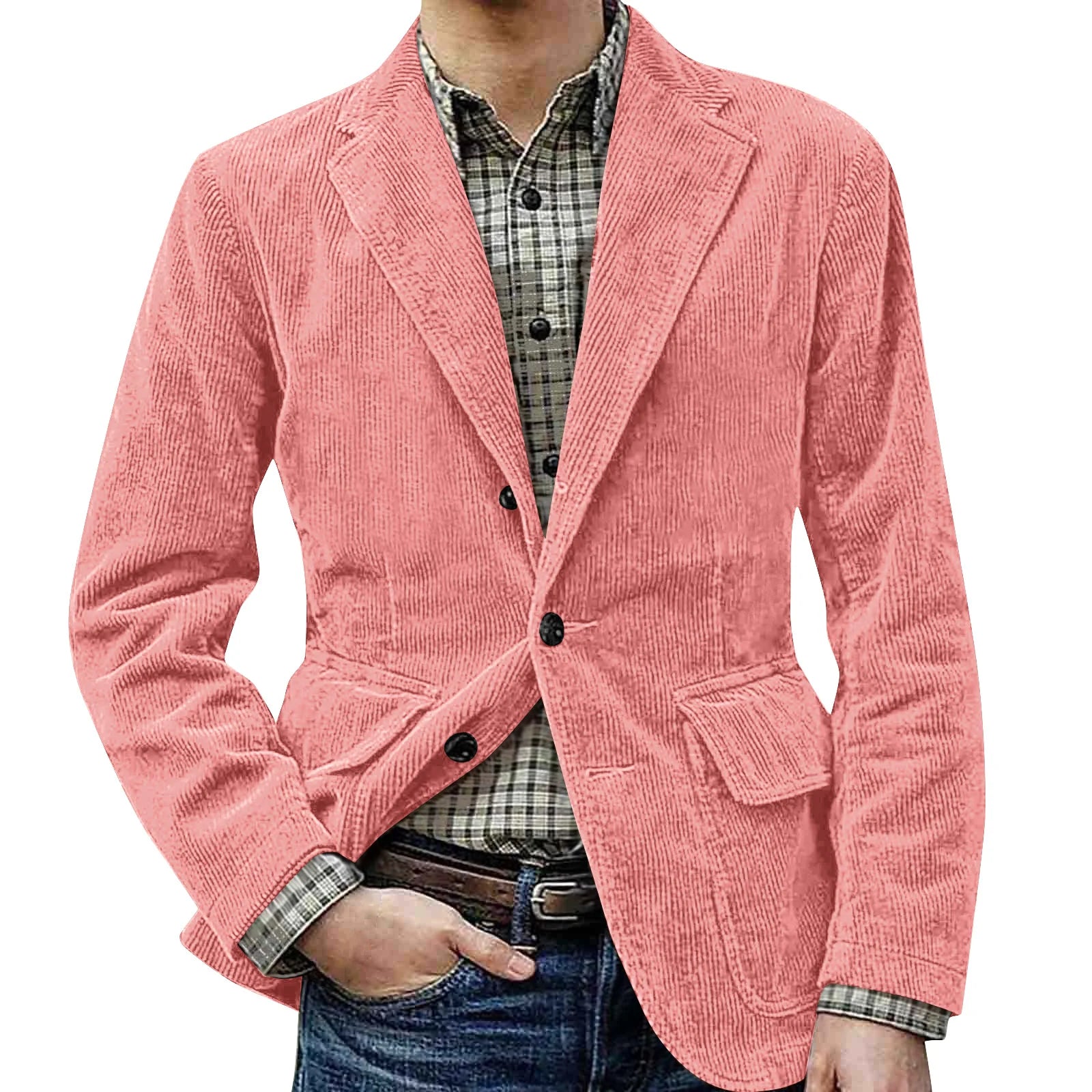 Corduroy Warm Pocket Suit Jacket Men'S Solid Color Cardigan Casual Suit Winter Fashion Single-Breasted Warm Top Jacket