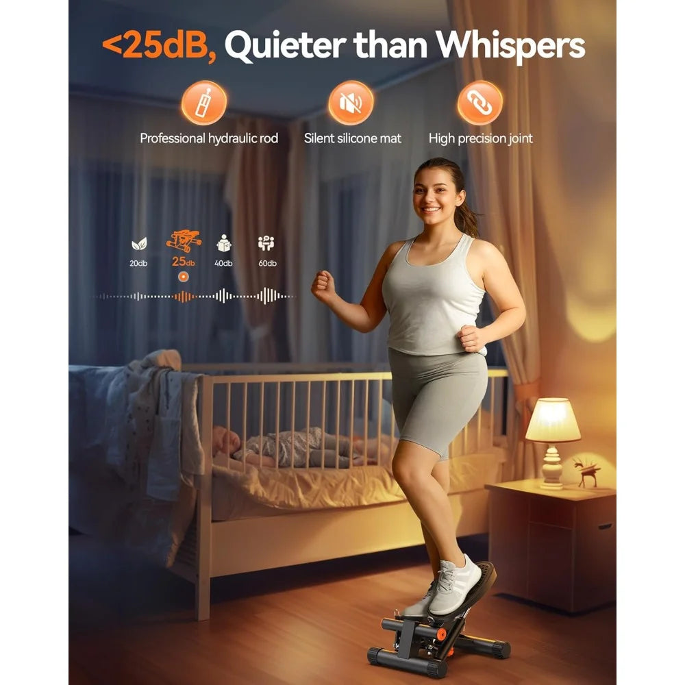 Fitness Stepper Machine with Resistance Bands Hydraulic System 300LBS Capacity LCD Monitor Mini Stair Stepper for Home